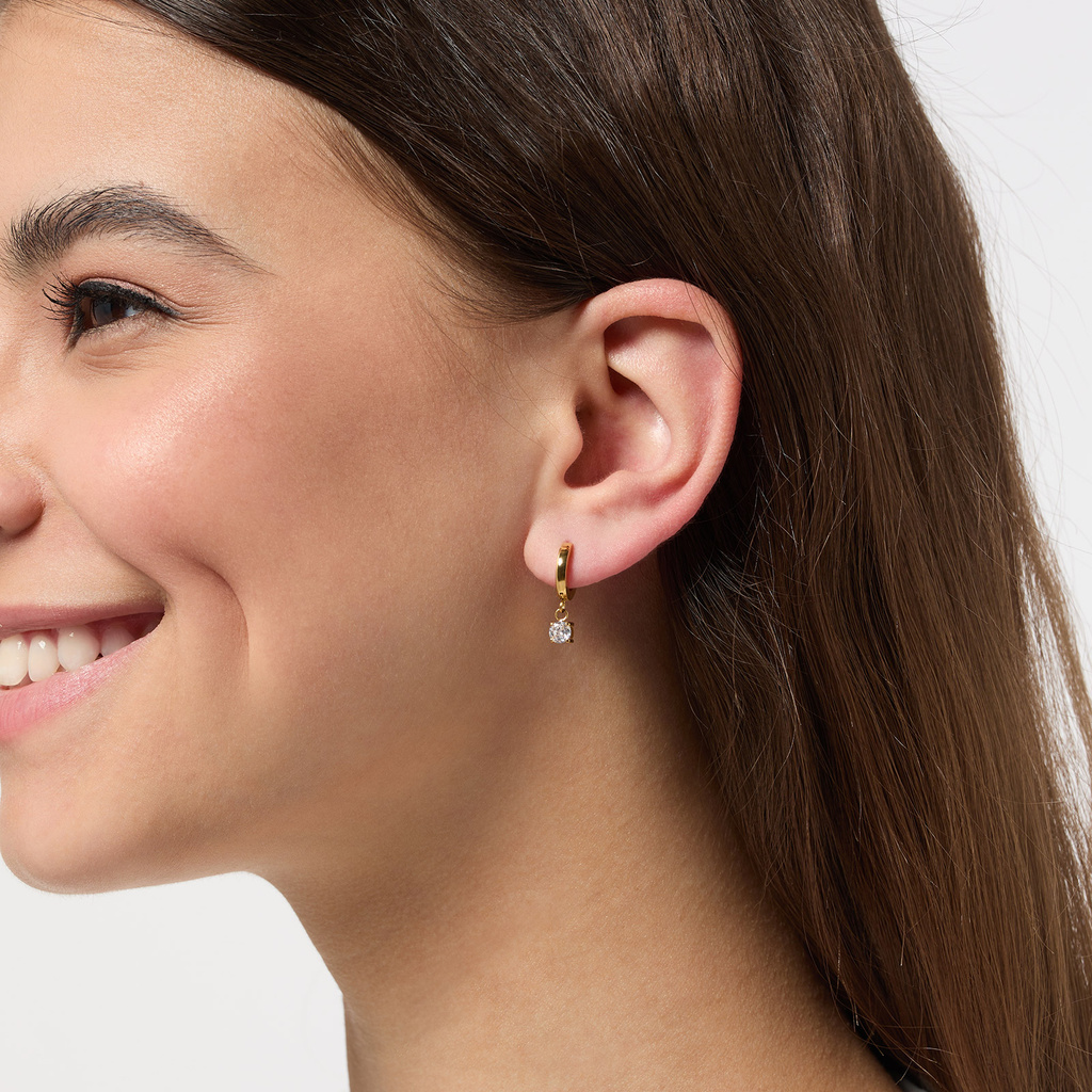 Guldfärgade stålörhängen - hoops, Kubisk Zirkonia, 11mm