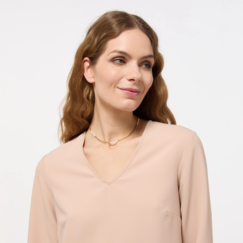 Guldpläterat stålhalsband med pärlor - 35+5cm