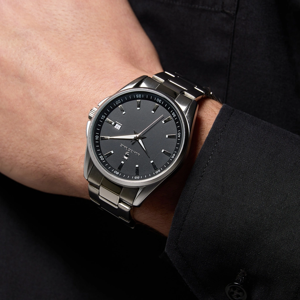 Black Oak Spike herrklocka - silver/svart, 43 mm