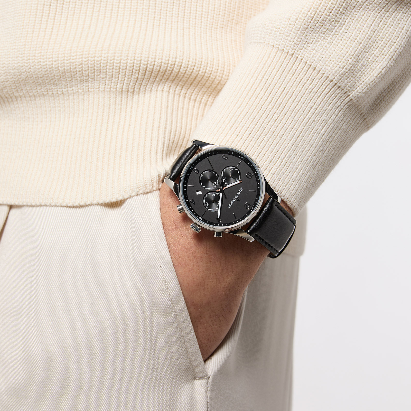 Jacques Lemans London - herrklocka, svart läder, 42mm