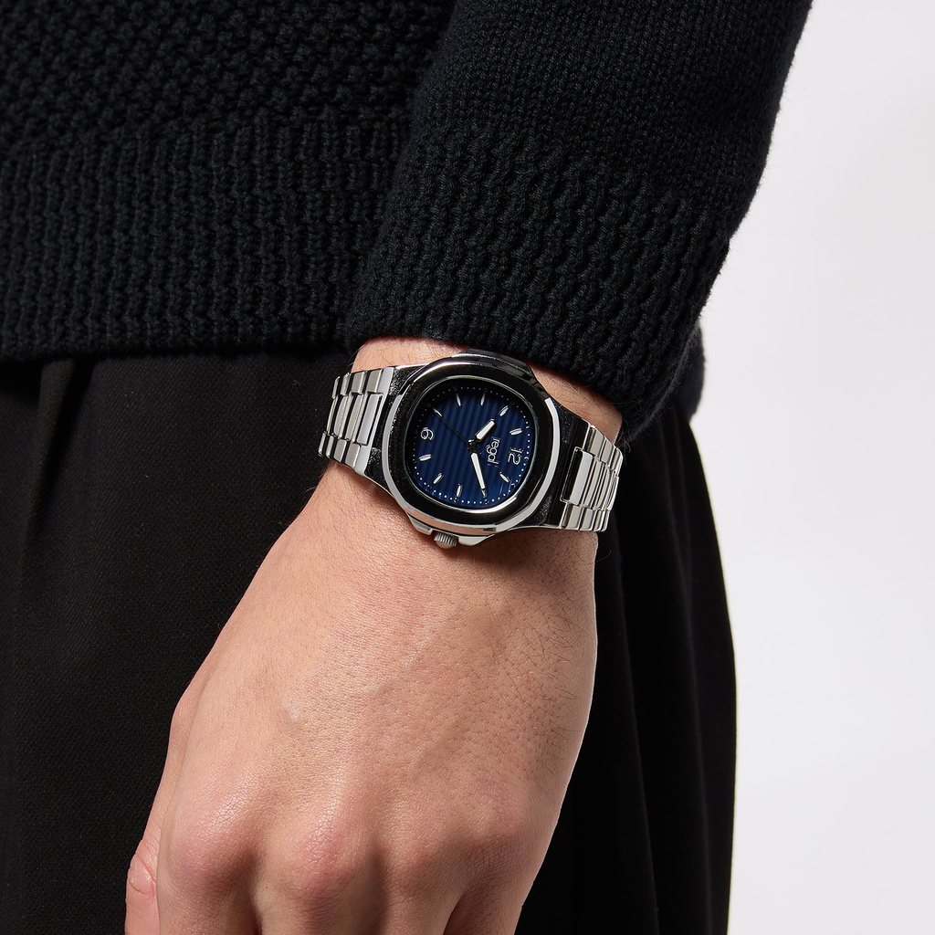 Regal herrklocka Retro - silver/blå