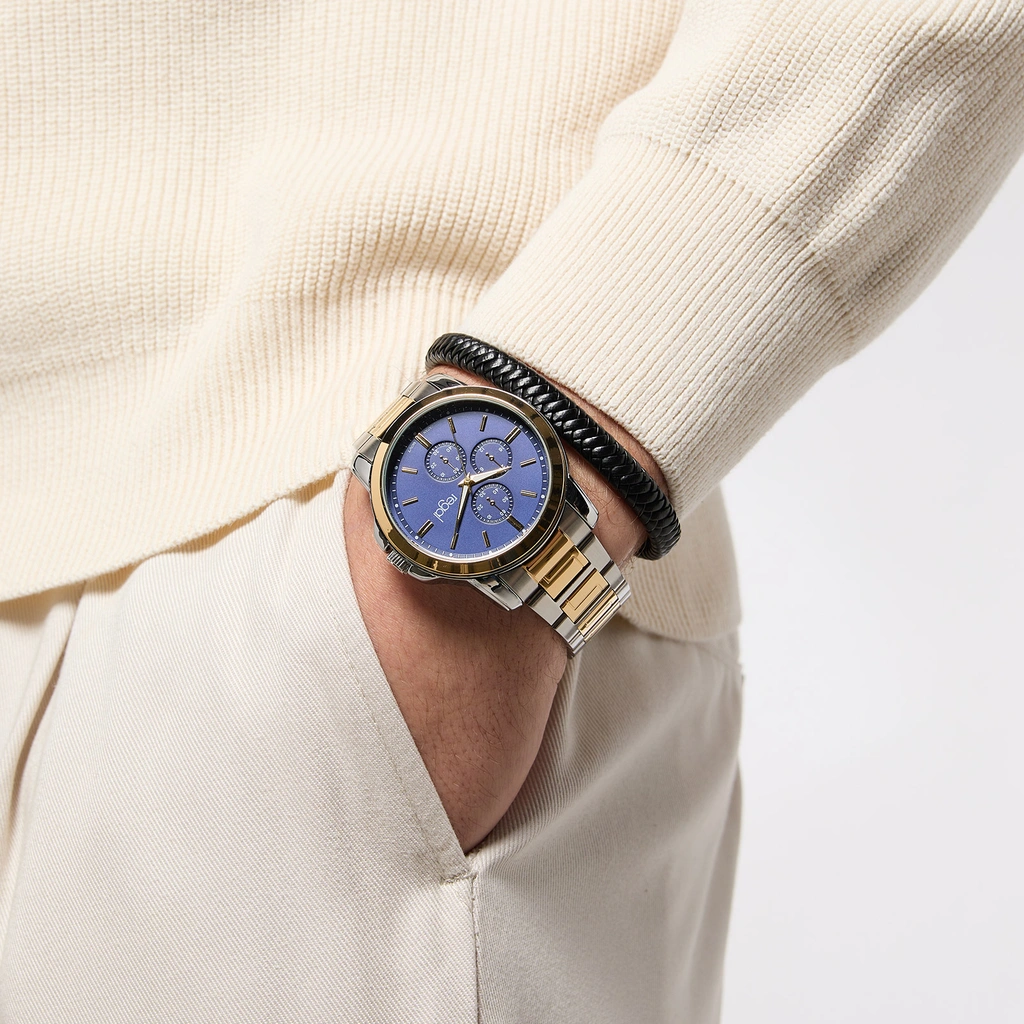 Regal klockset herr - metallband, bicolor/blå, 45mm