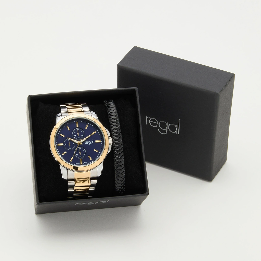 Regal klockset herr - metallband, bicolor/blå, 45mm