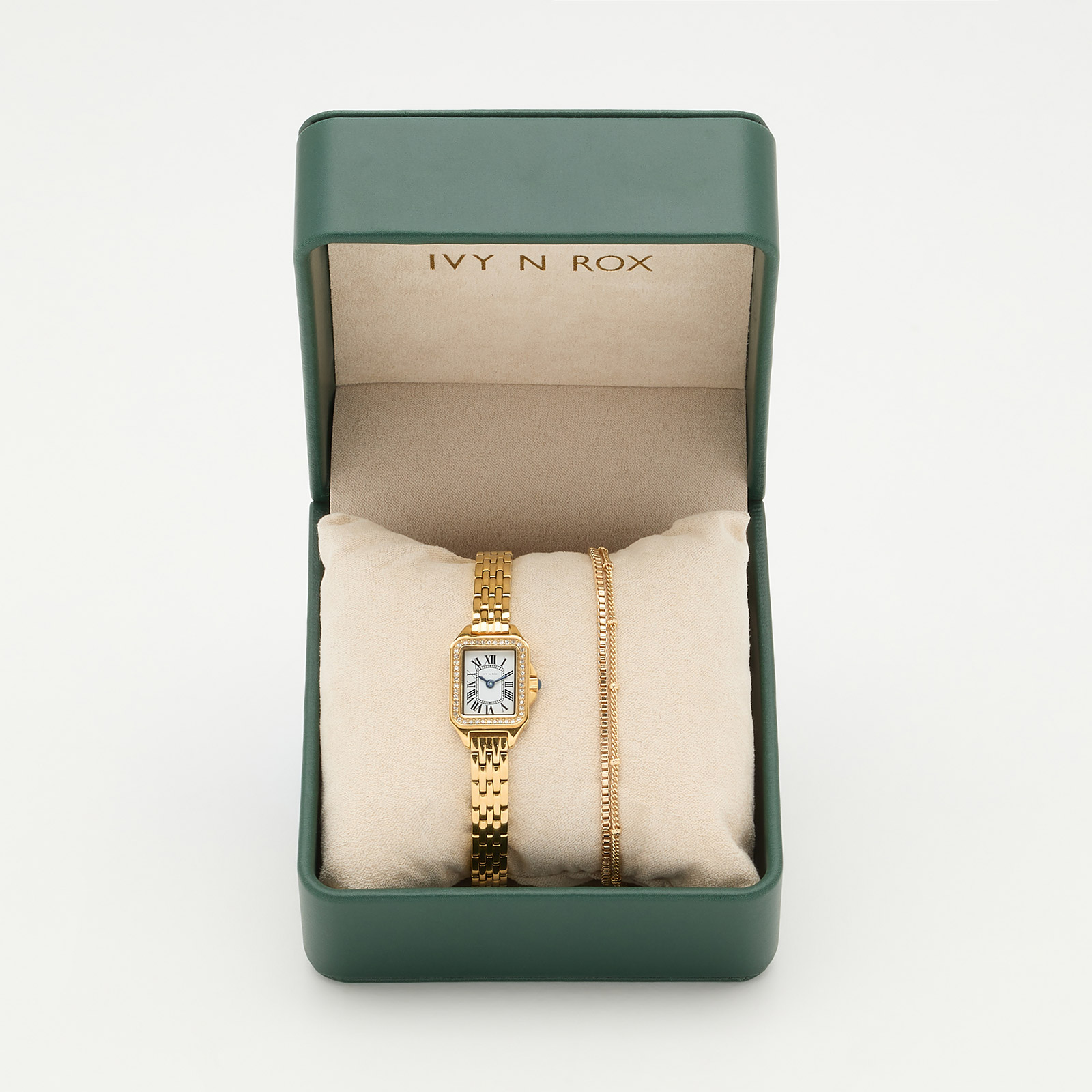 Ivy N Rox Chic klockset - rektangulär, guld, 16x27 mm