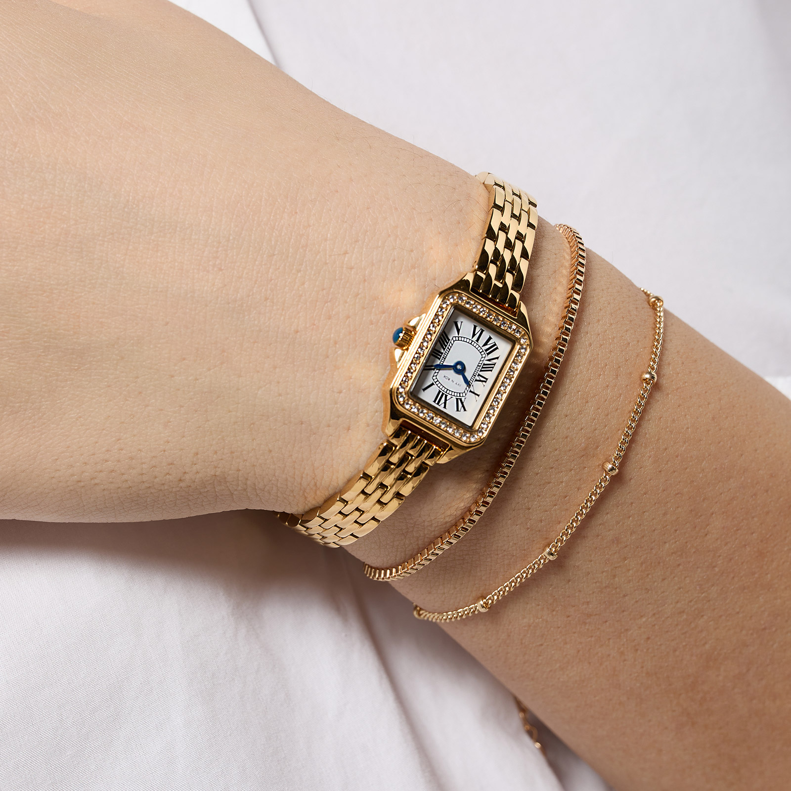 Ivy N Rox Chic klockset - rektangulär, guld, 16x27 mm