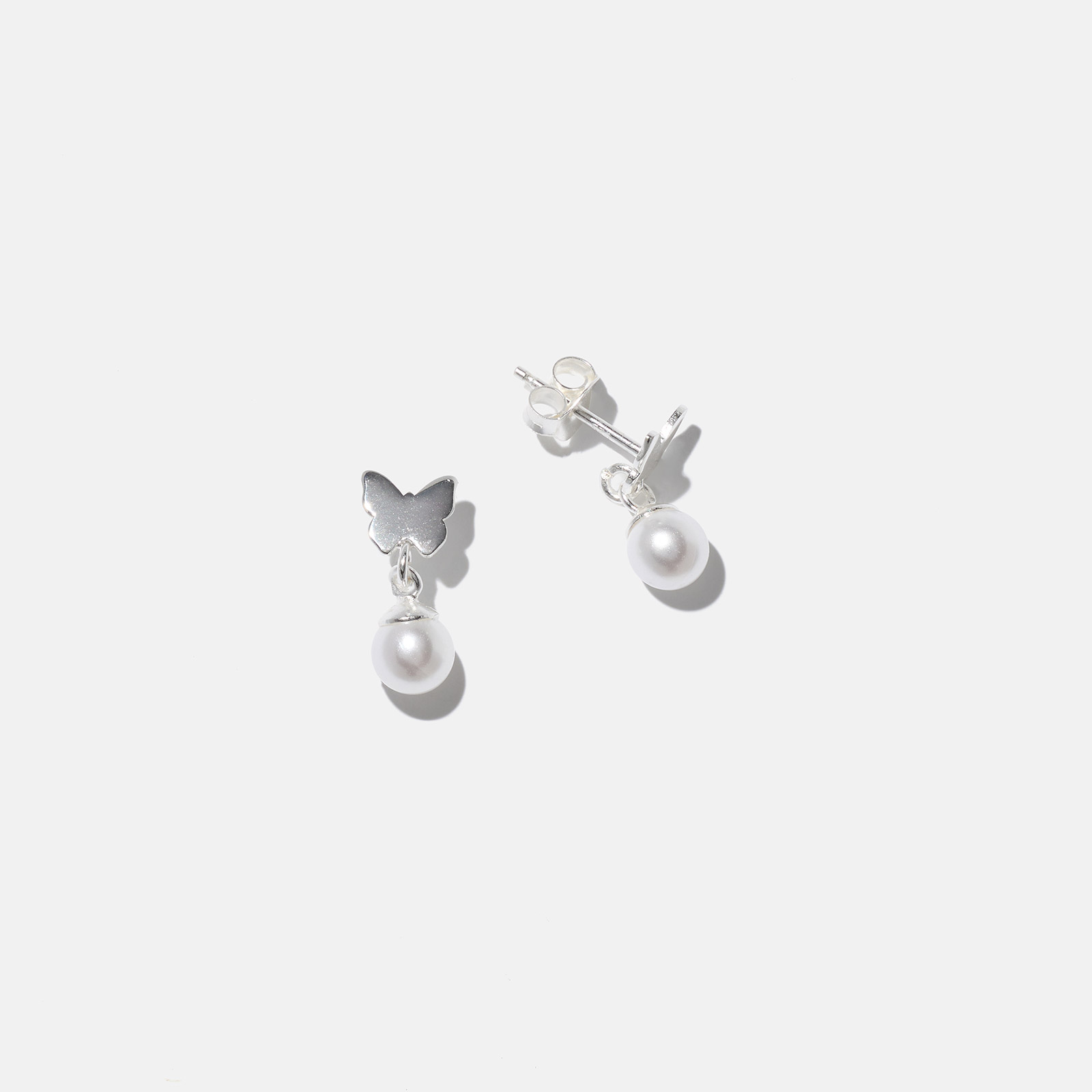 Silverörhängen för barn - fjärilar & pärlor, 6x13 mm