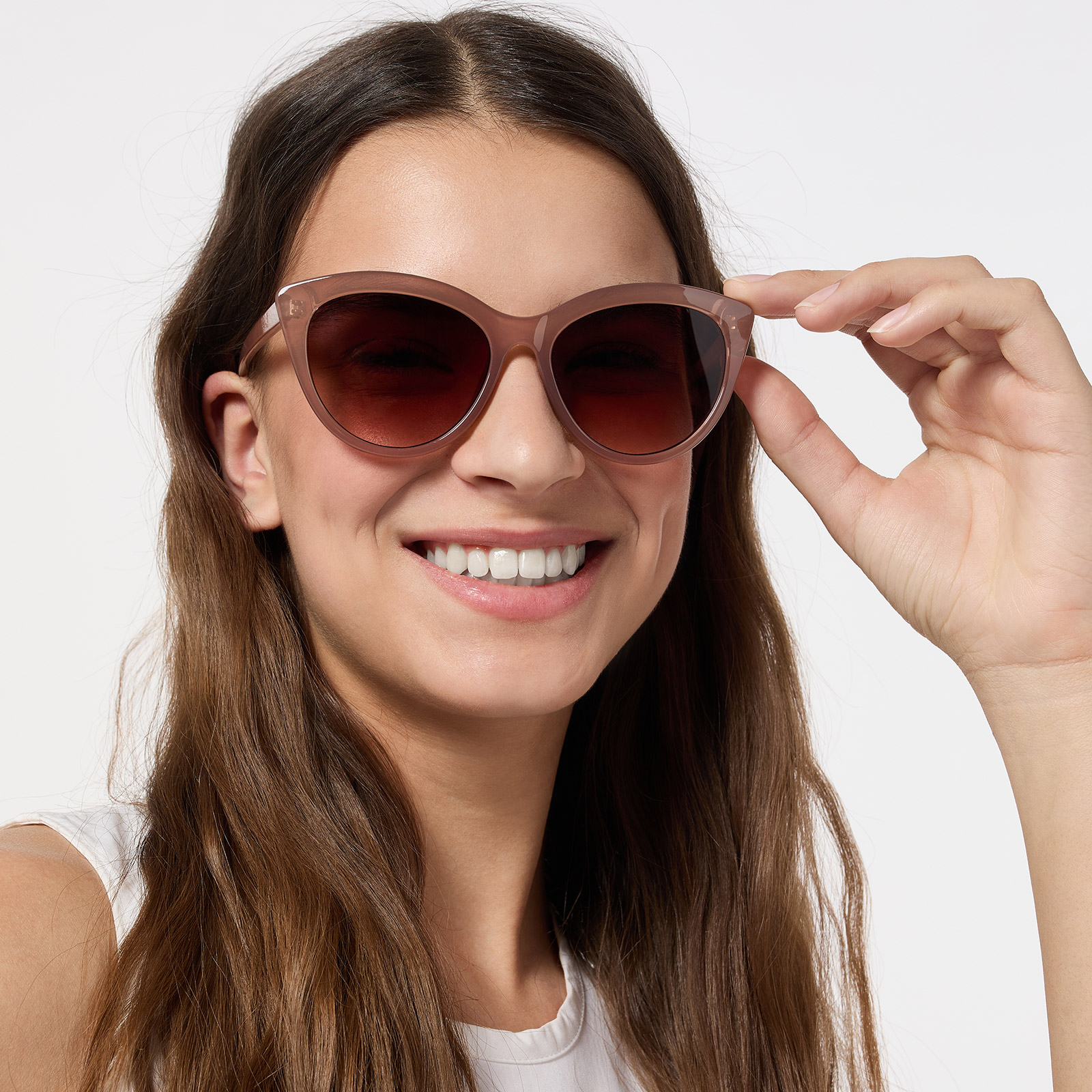 Solglasögon, Cat Eye - beige ram