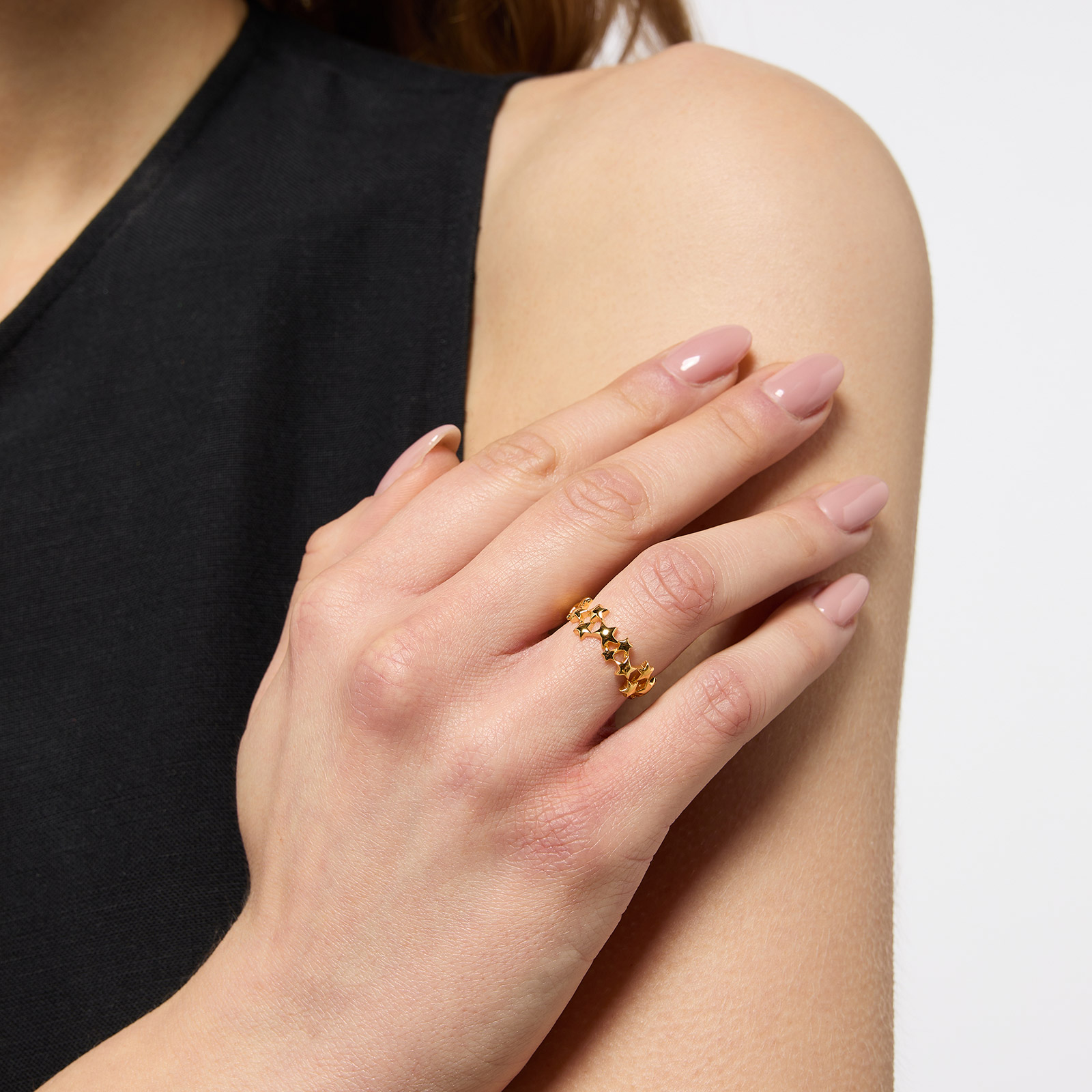 Guldpläterad ring äkta silver - stjärnor