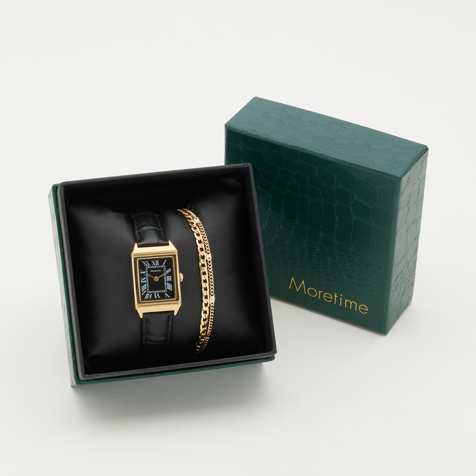 Moretime damklocka - set med armband, guld/svart