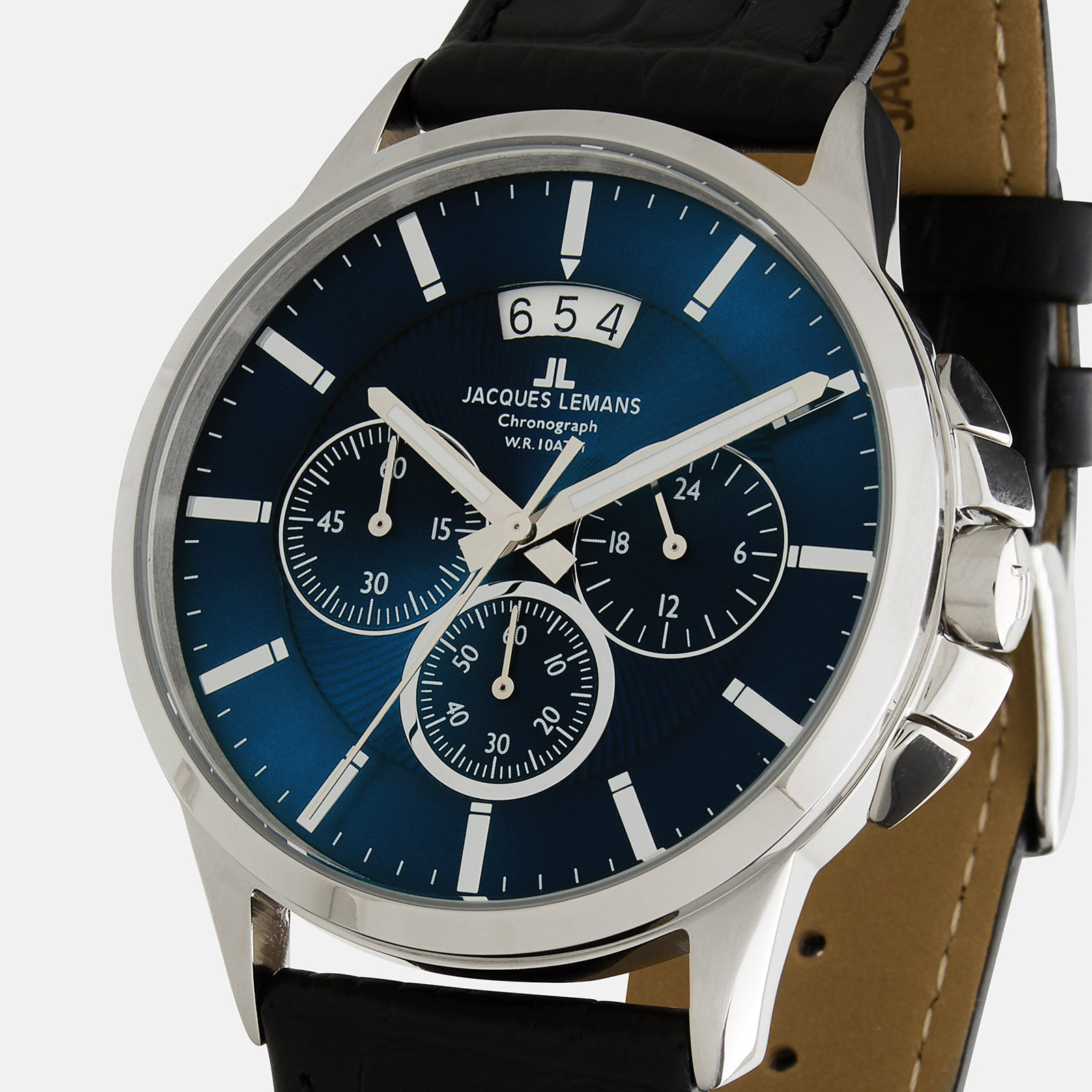 Jacques Lemans Sidney -  herrklocka, läder/blå, 42mm