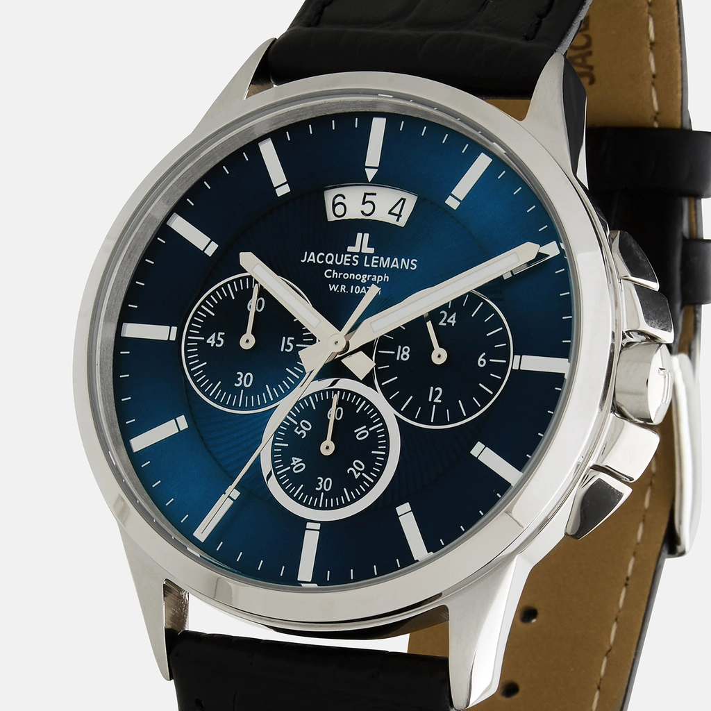Jacques Lemans Sidney -  herrklocka, läder/blå, 42mm
