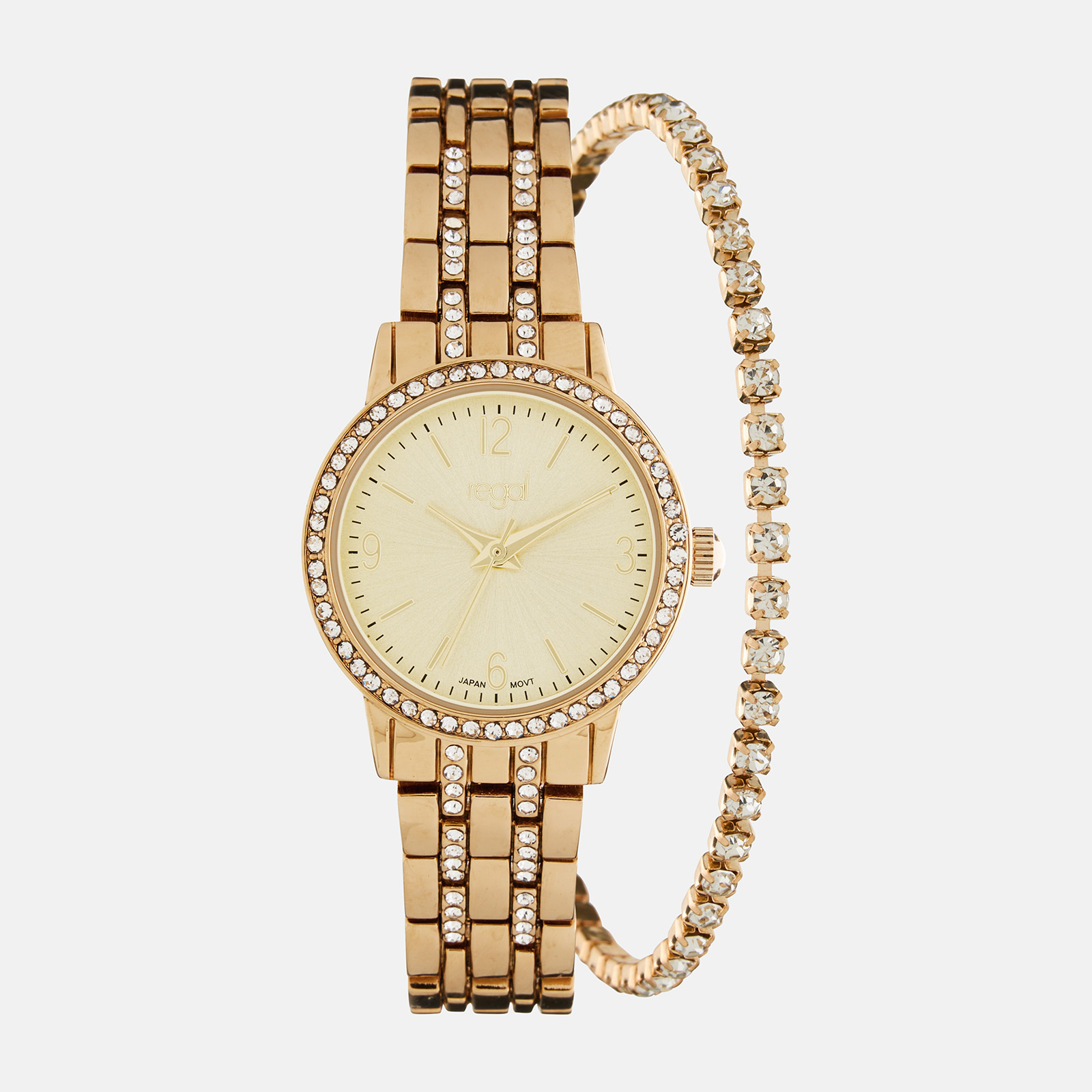 Regal klockset dam - metallband, guldton, 26mm
