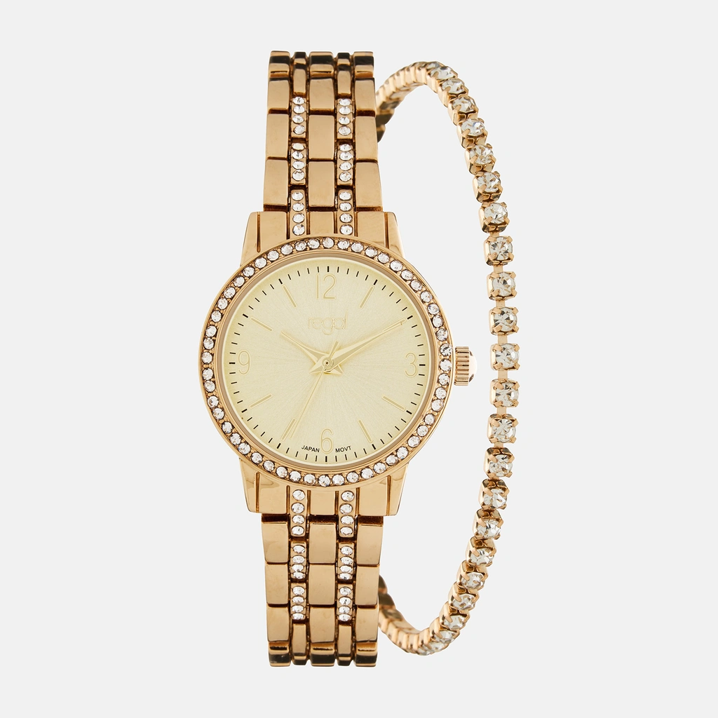 Regal klockset dam - metallband, guldton, 26mm