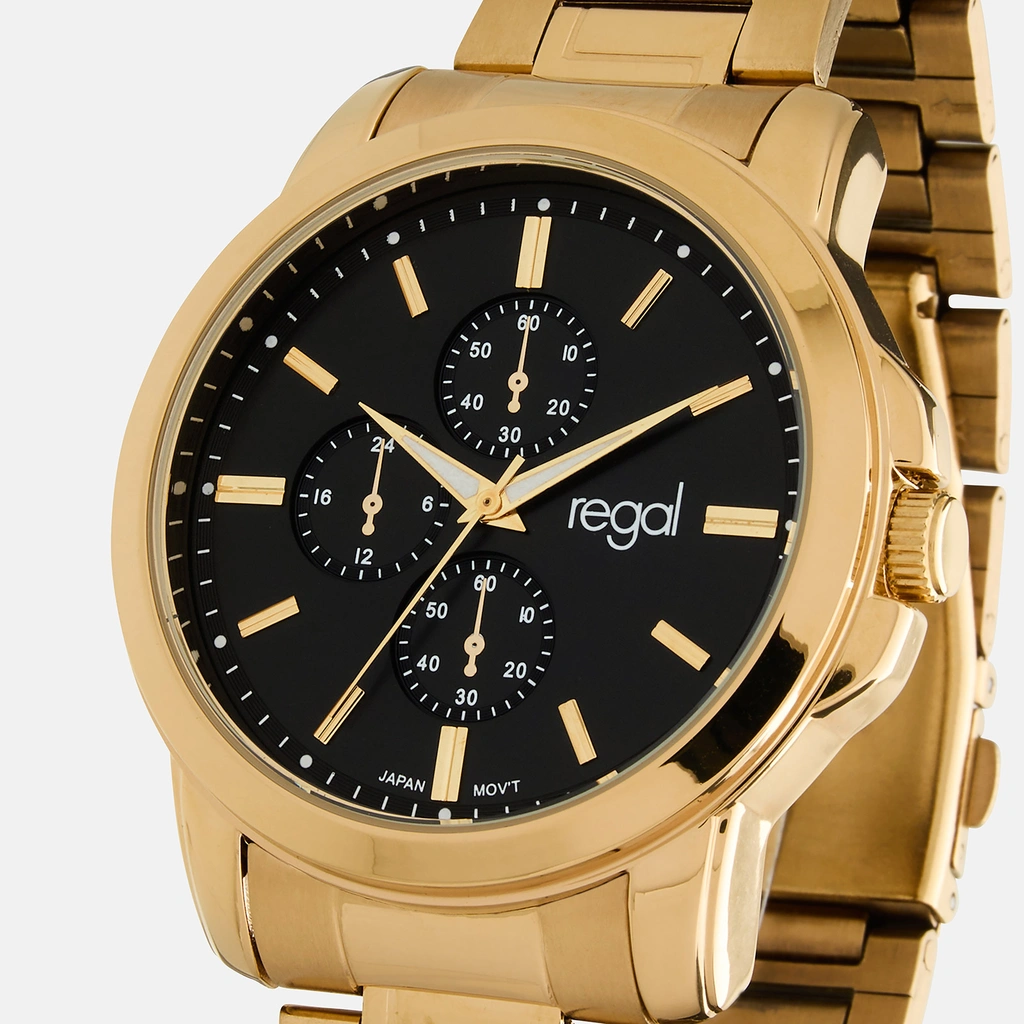 Regal klockset herr - metallband, guldton/svart, 45mm