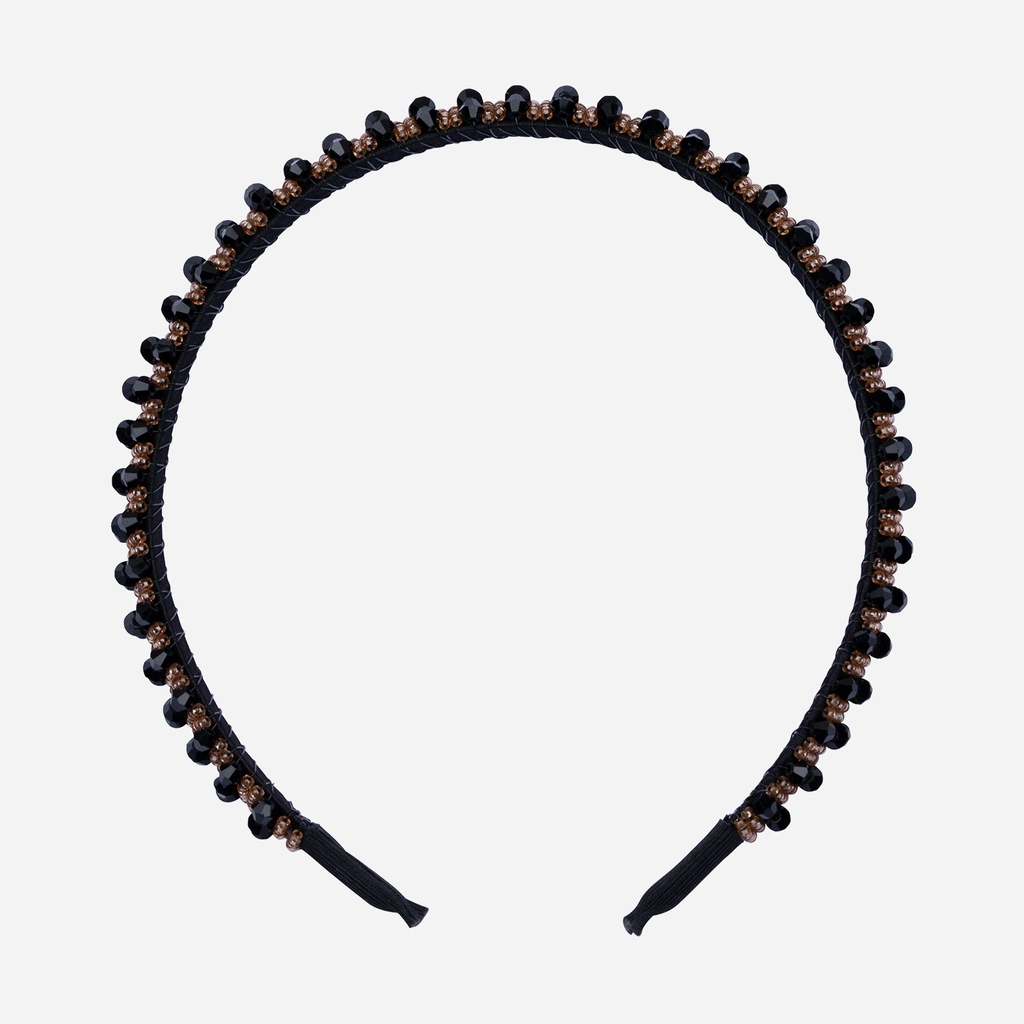 Svart diadem, facetterade plaspärlor - 13 mm