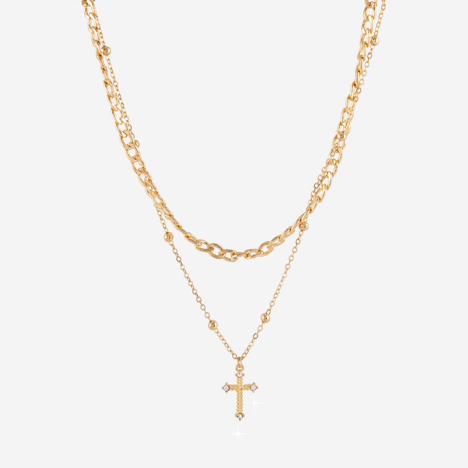 Guldfärgat halsband - två rader & kors