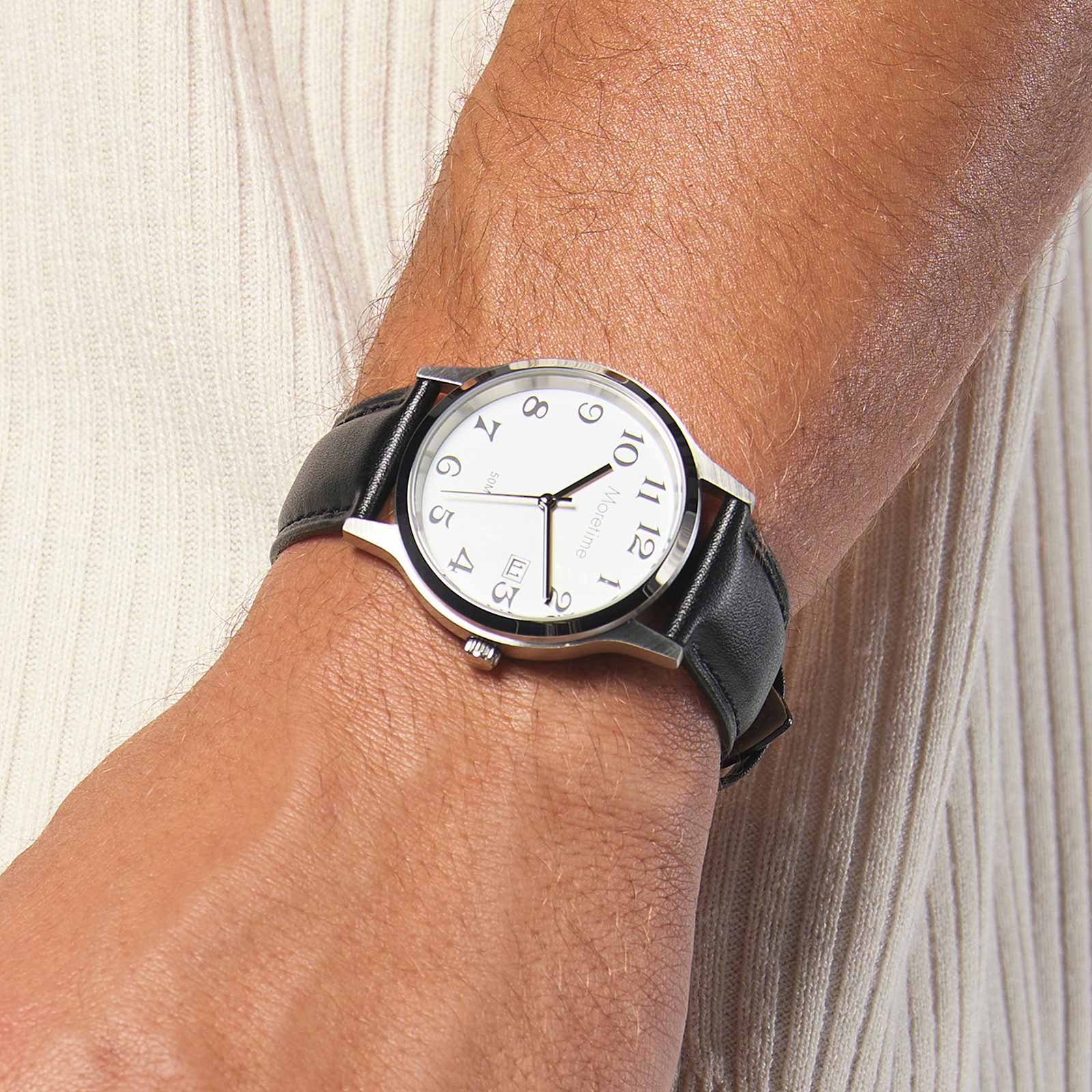 Moretime herrklocka - silver/svart, snirkliga siffror