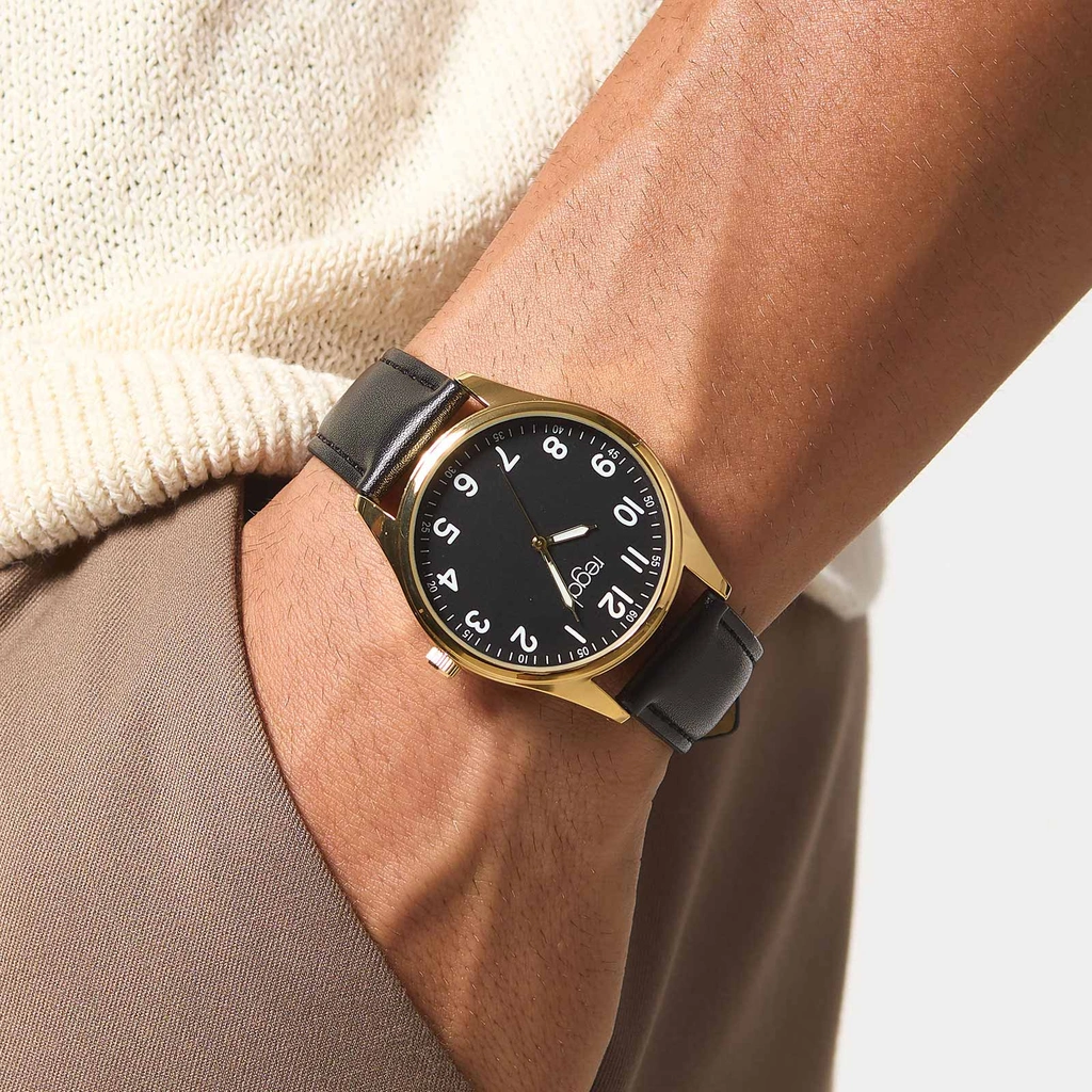 Regal herrklocka -  svart band, guldton,svart, 40mm