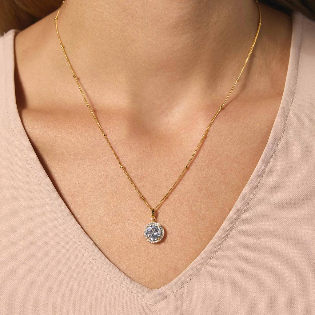 Guldpläterat halsband i äkta silver - månadsten April, 42+3cm