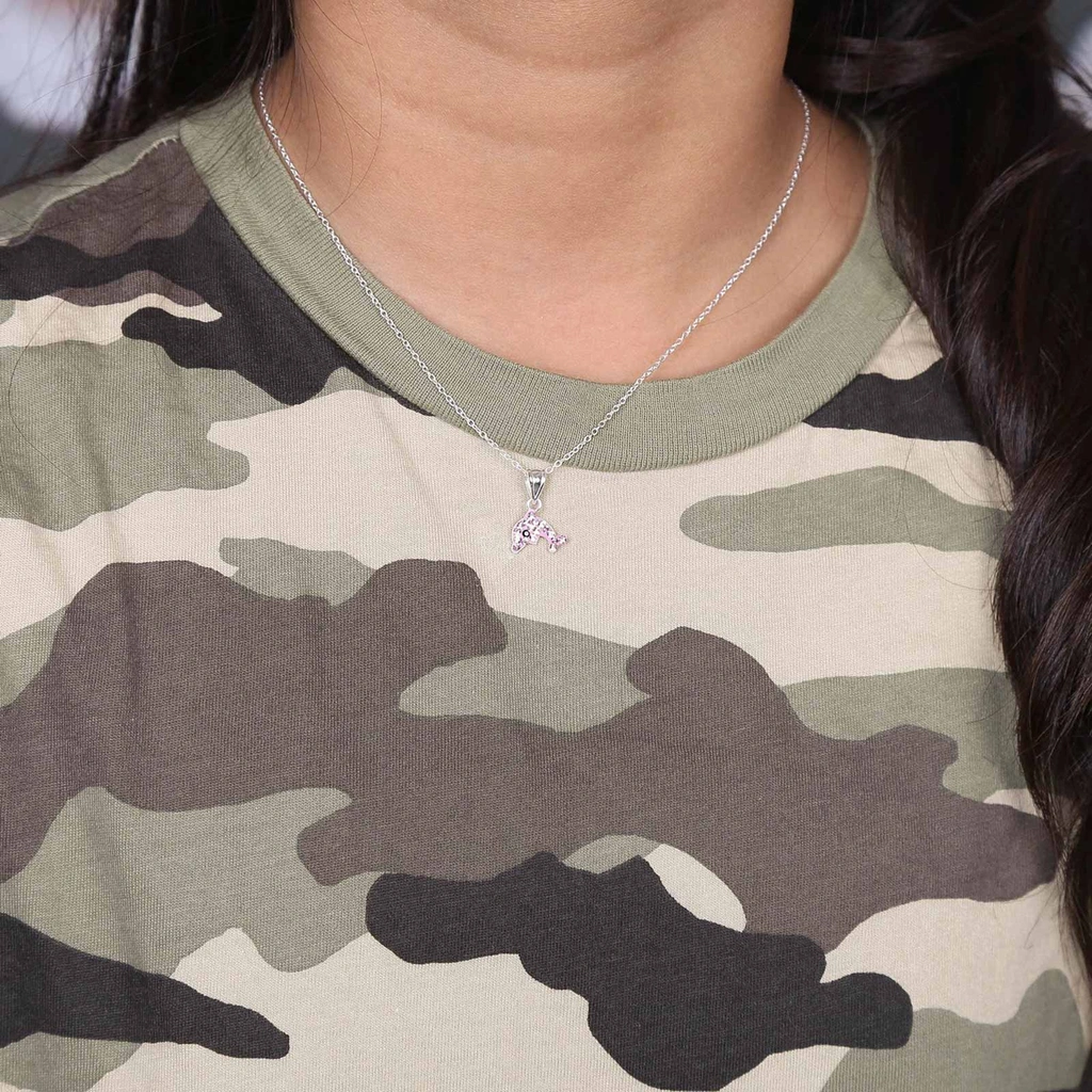 Silverhalsband för barn - rosa delfin, 36+2 cm