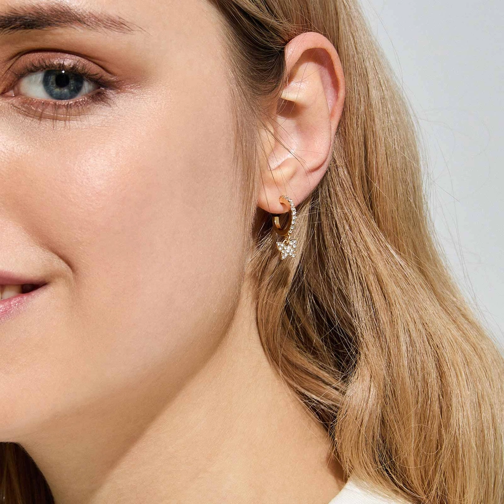 Guldfärgade örhängen, fjärilar - hoops 8 mm