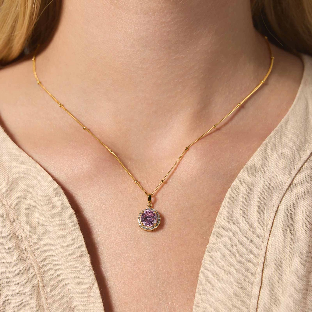 Guldpläterat halsband i äkta silver - månadsten Oktober, 42+3cm