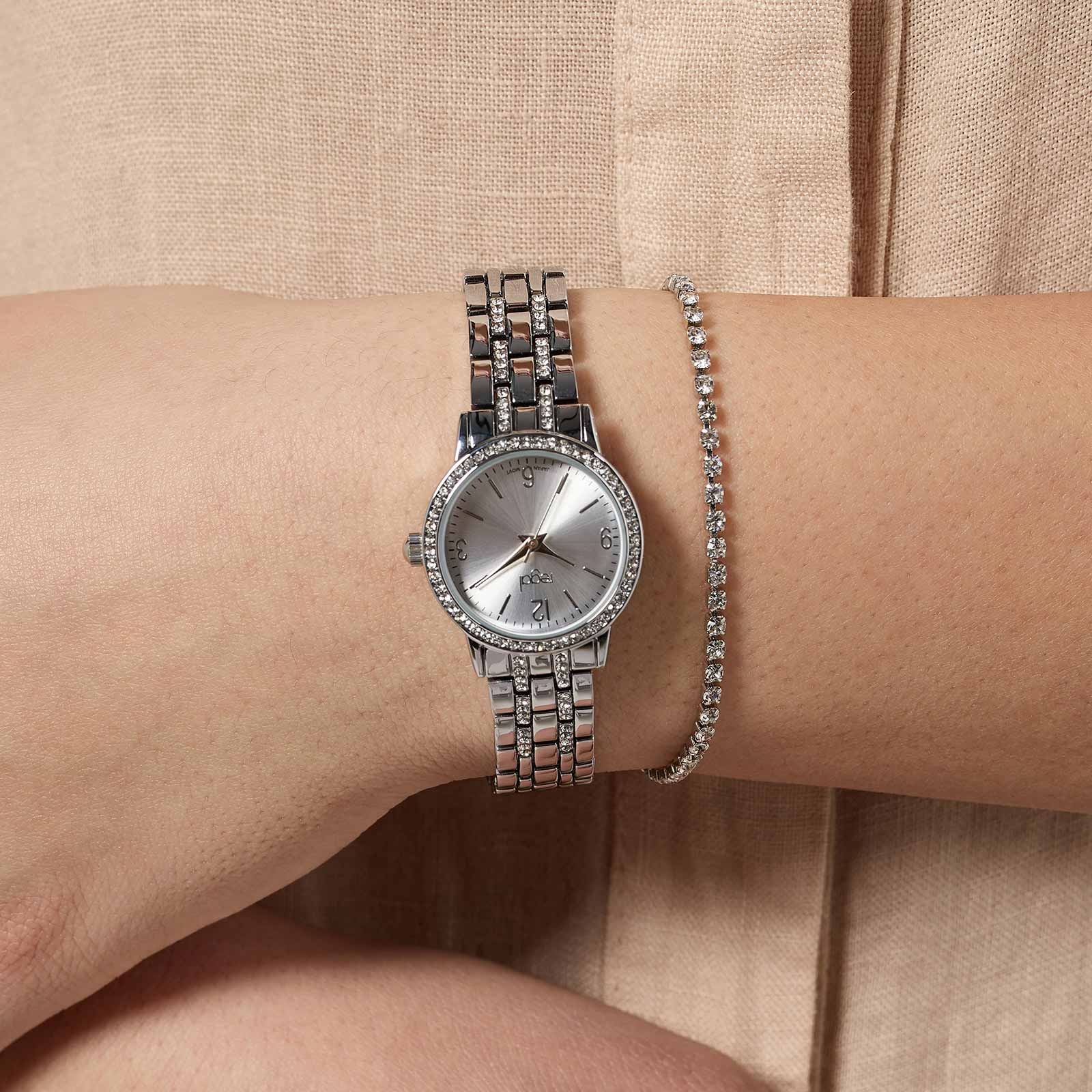 Regal klockset dam - metallband, silverton/vit, 26mm