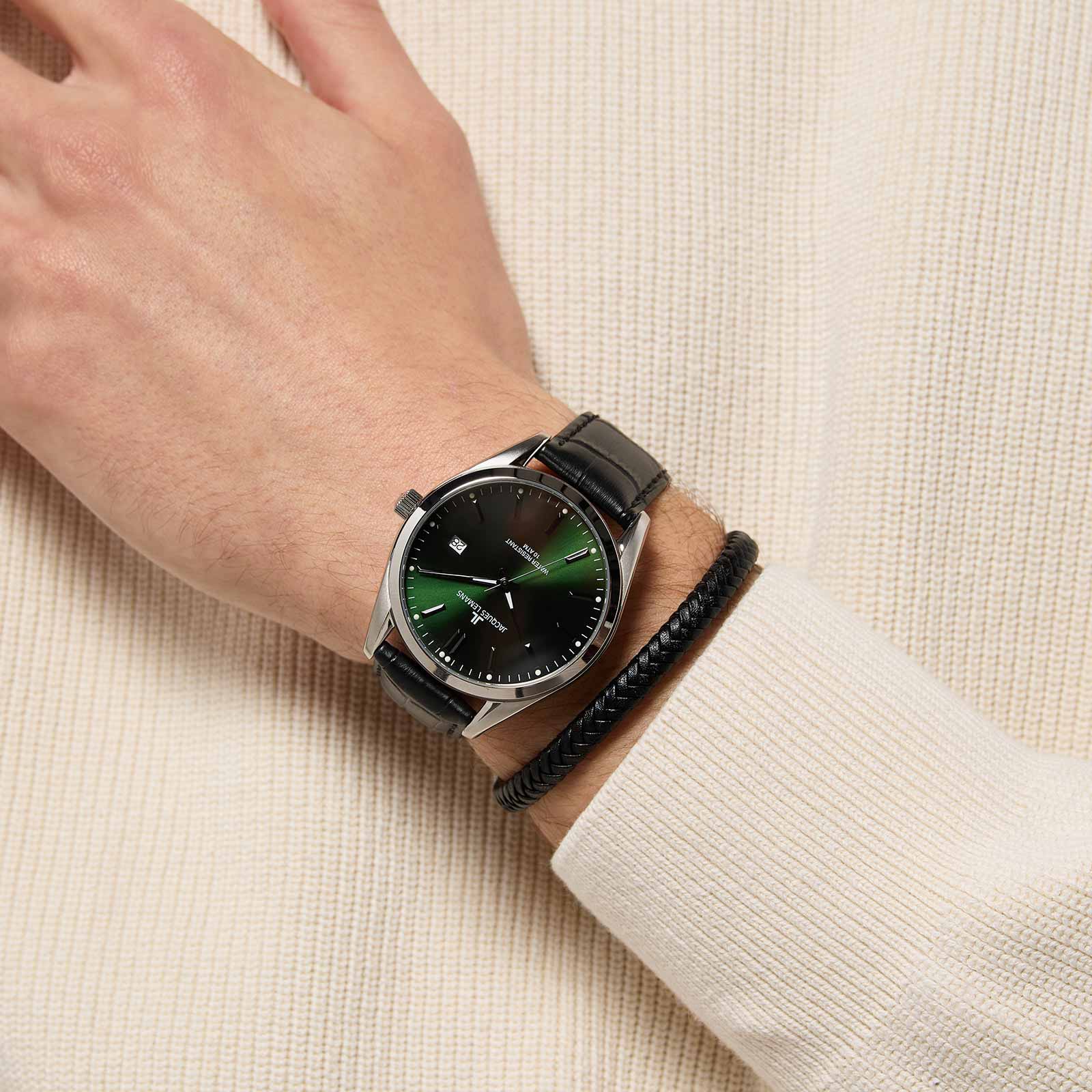 Jacques Lemans herrklocka - presentset, stål/grön, 43mm