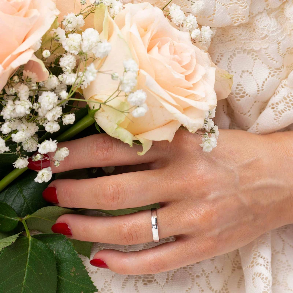 Förlovningsring 18k vitguld diamant - 3 mm / 1 mm