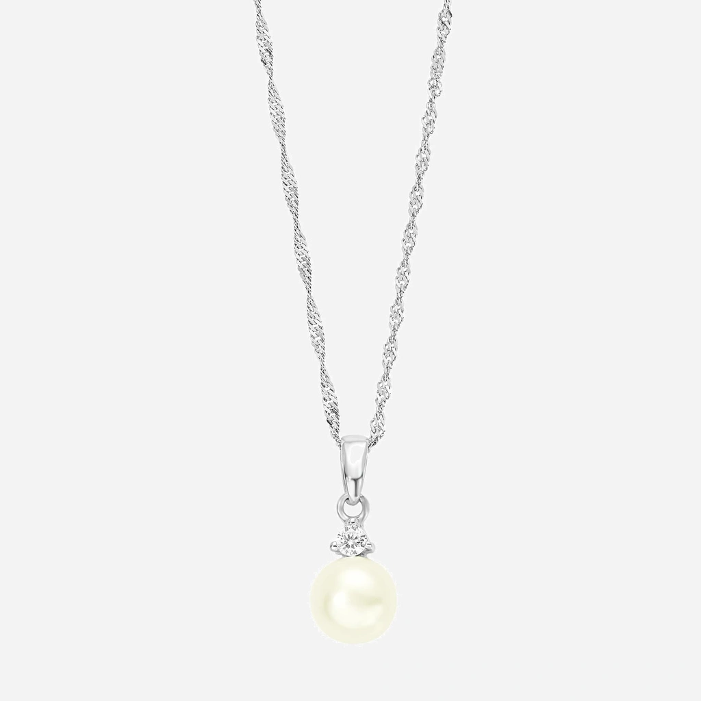 Silverhalsband, singaporekedja med sötvattenspärla - 42 cm