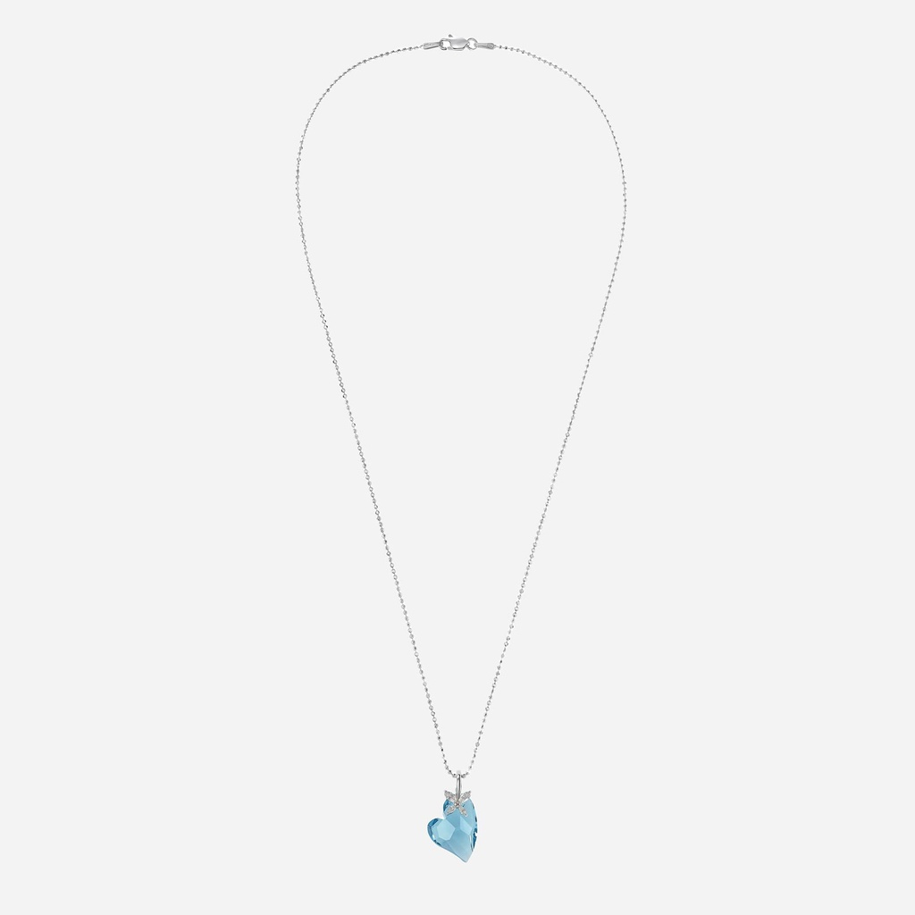Silverhalsband - hjärtformad blå Kubisk Zirkonia, 45 cm