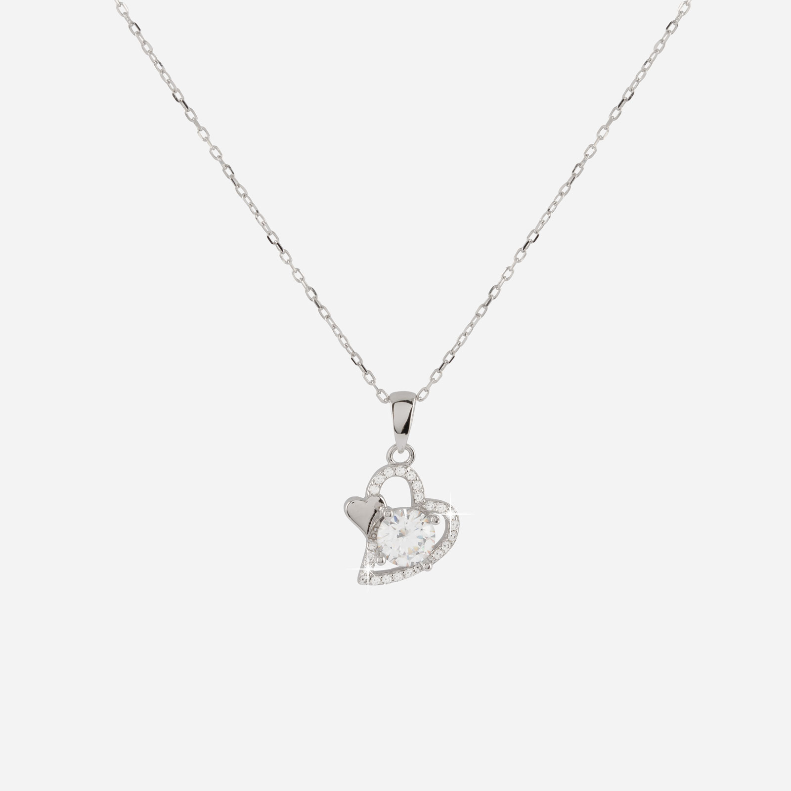 Halsband i äkta silver - hjärta & sten, 40+5 cm