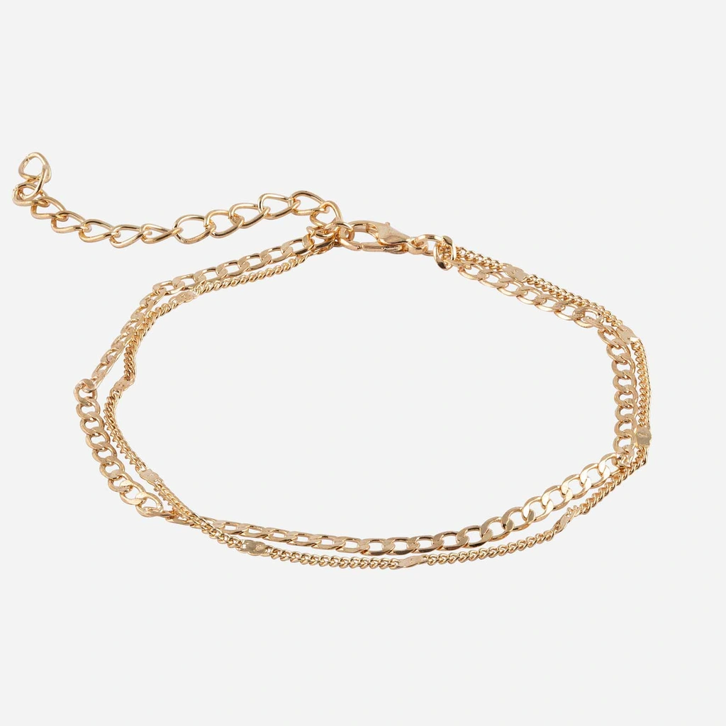 Guldfärgad fotlänk - två kedjor, 20+7 cm