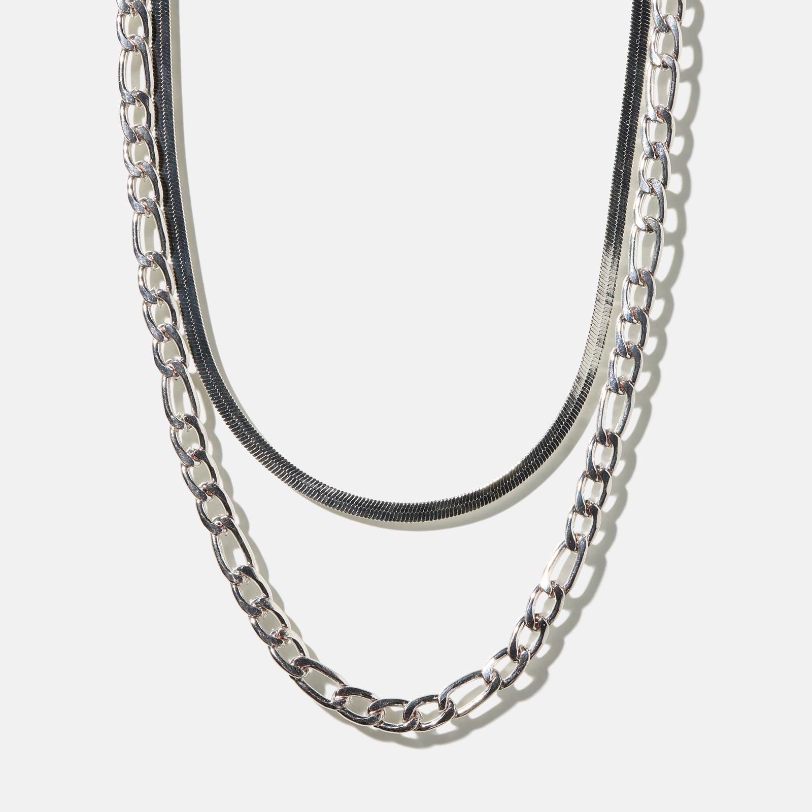 Silverfärgat halsband - 2 rader, snake & figaro