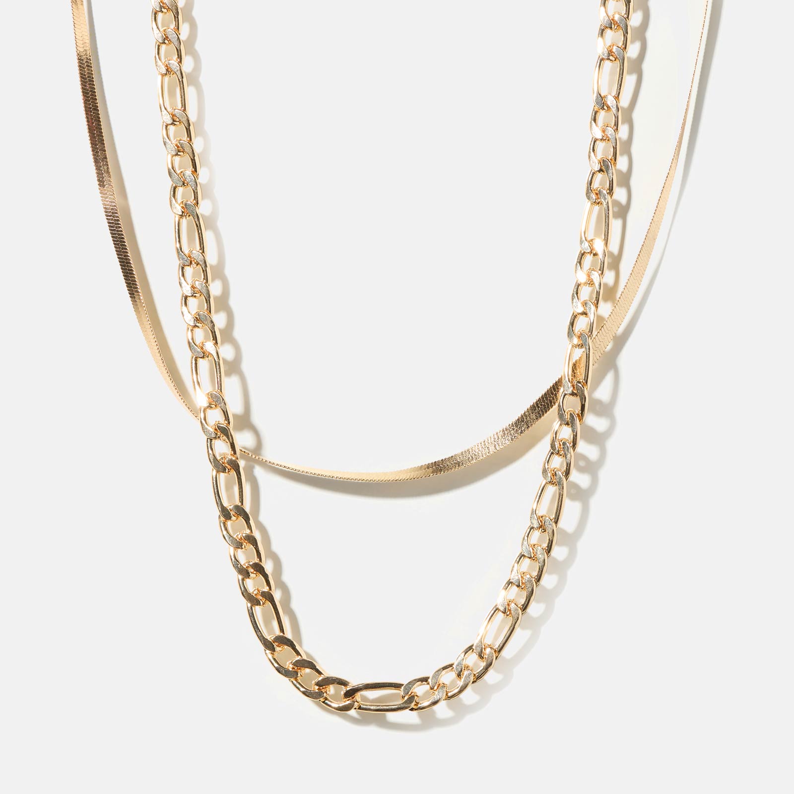 Guldfärgat halsband - 2 rader, snake & figaro