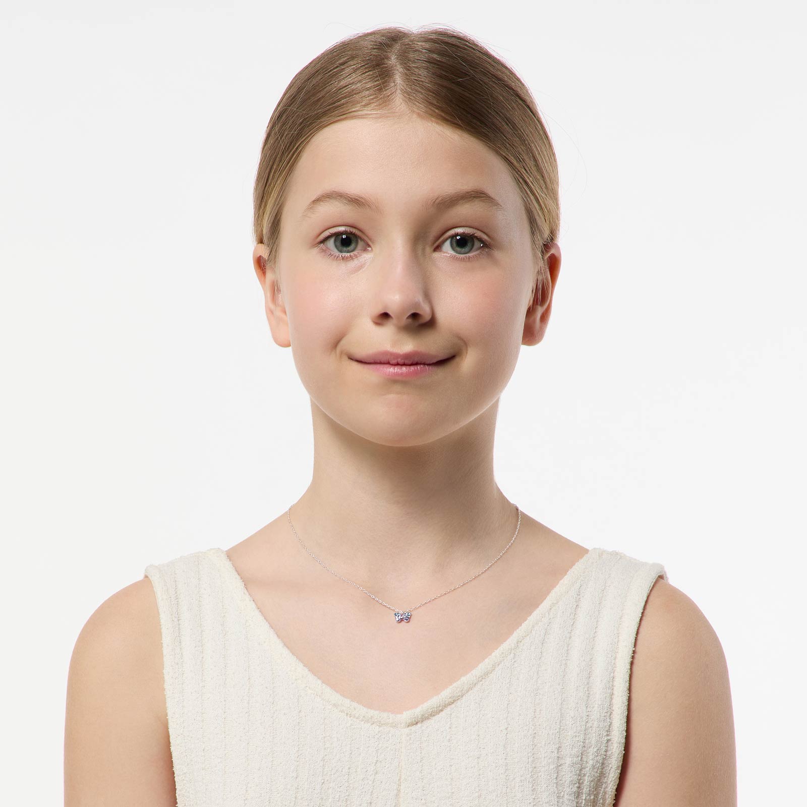 Silverhalsband för barn - fjäril, 36+3cm