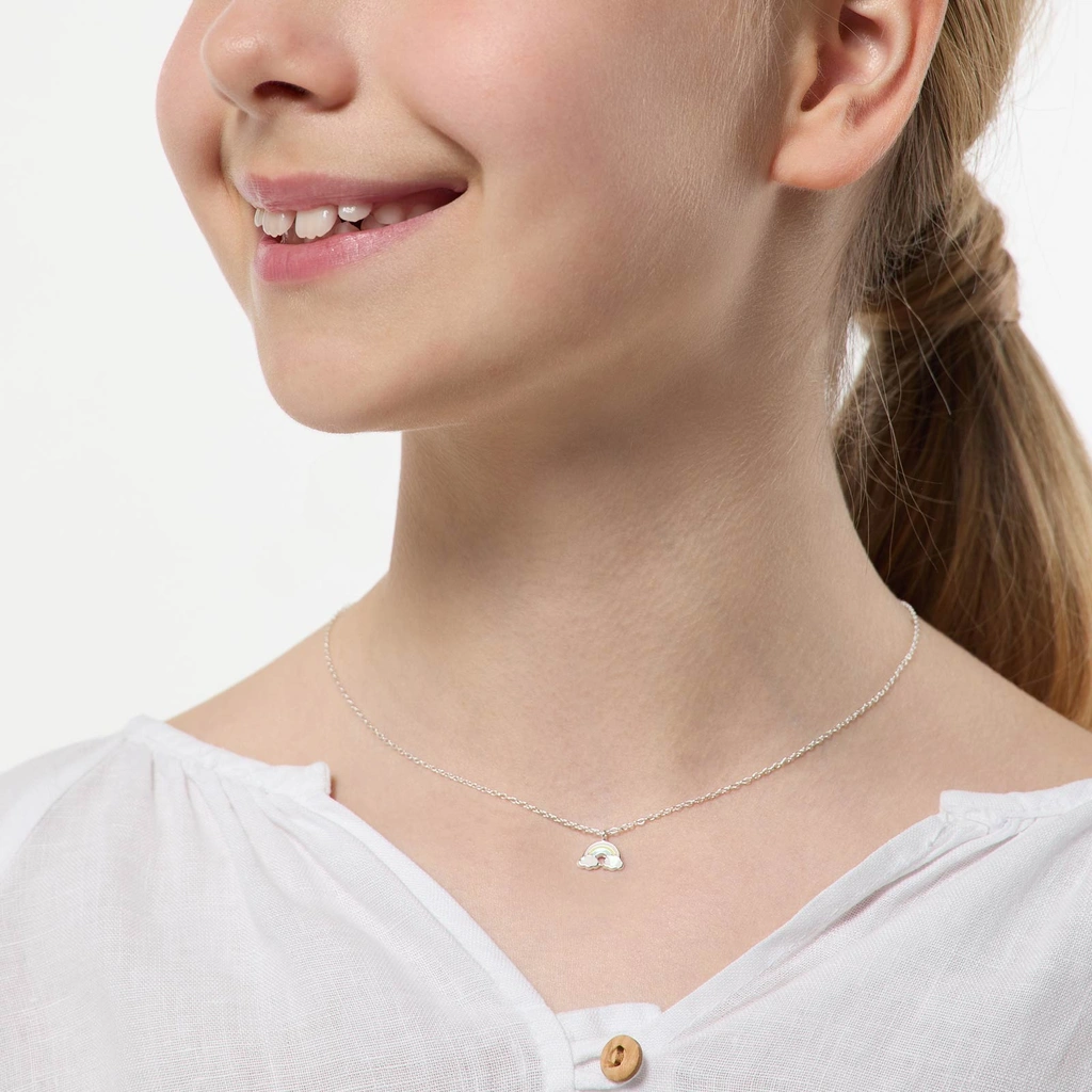 Silverhalsband för barn - regnbåge, 36+3cm