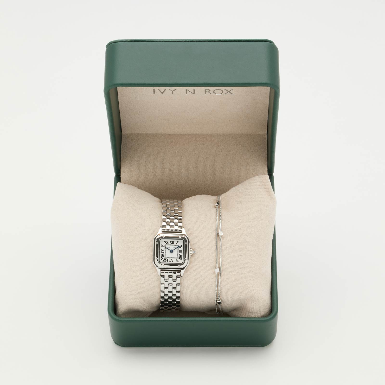 Ivy n Rox Classy klockset - kvadratisk, silver, 24x24mm