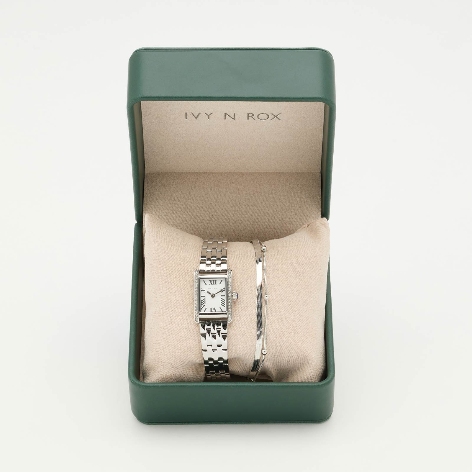 Ivy n Rox Bliss klockset dam - rektangulär, silver, 19x28 mm