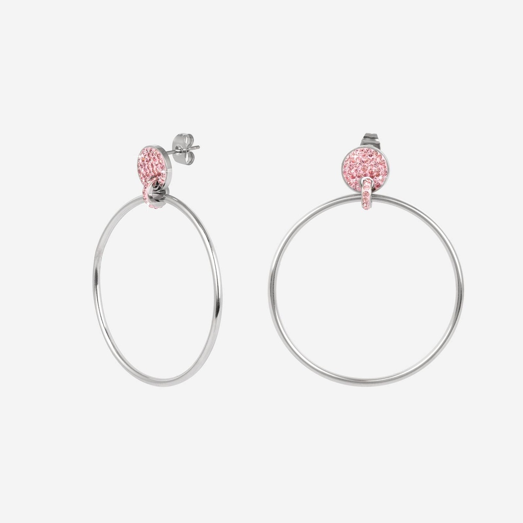 Örhängen i stål - ringar med rosa stenar