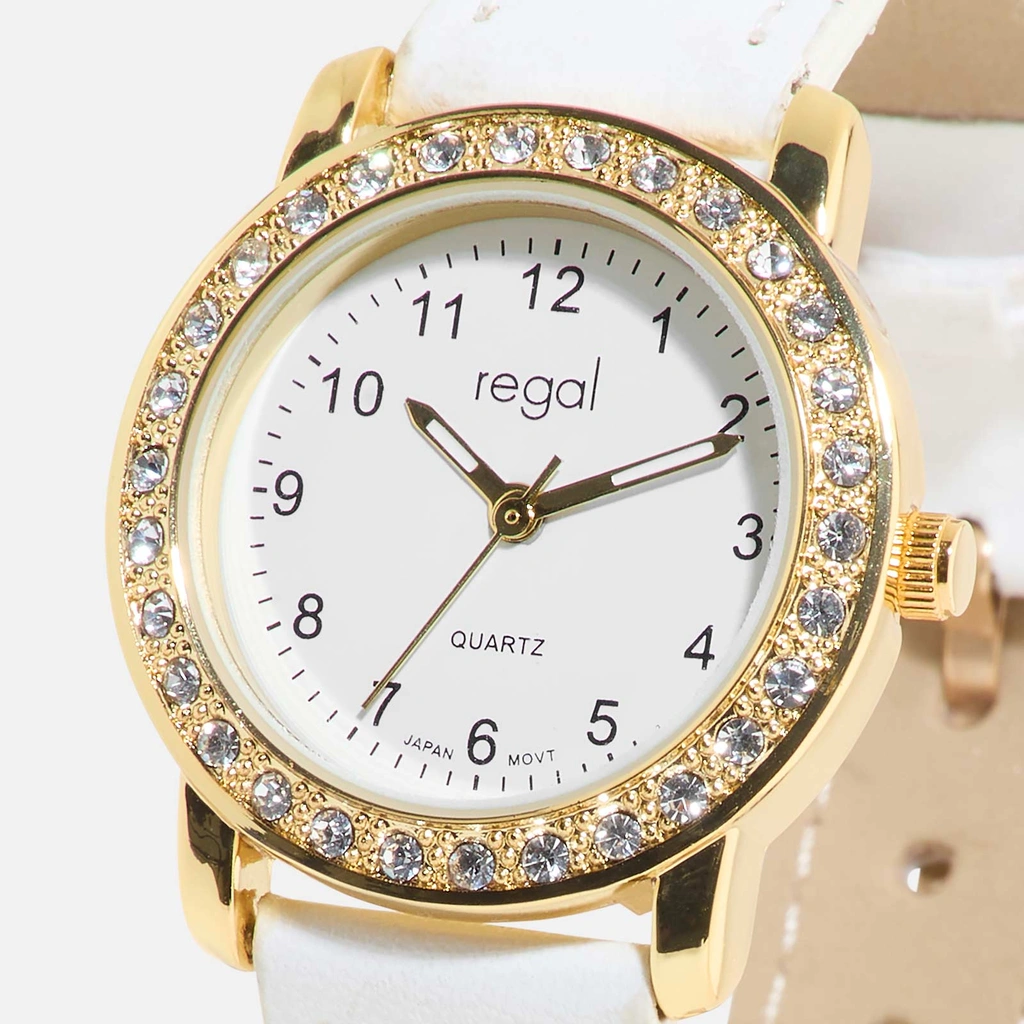 Regal barnklocka - set med armband, guld/vit, 28 mm