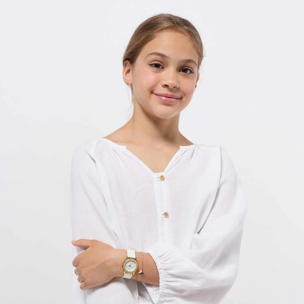 Regal barnklocka - set med armband, guld/vit, 28 mm