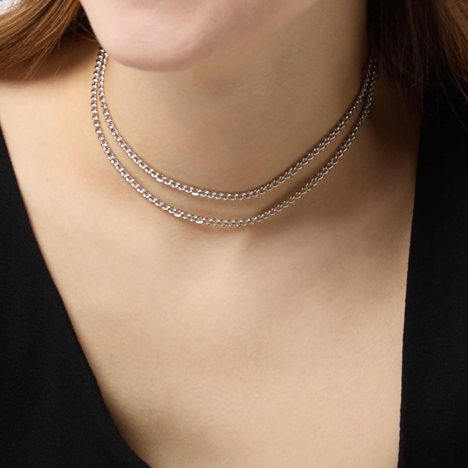 Silverfärgad halsband - pansarkedja 70+6 cm