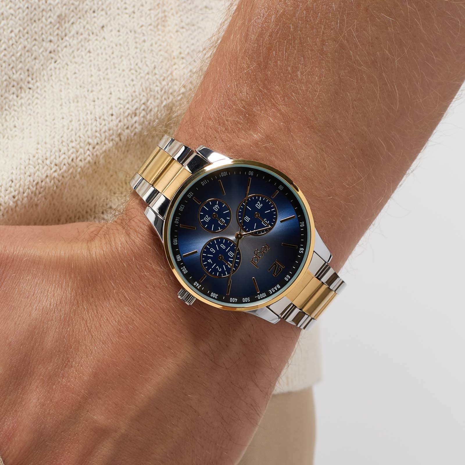 Regal herrklocka -  metallband, bicolor/blå, 42mm