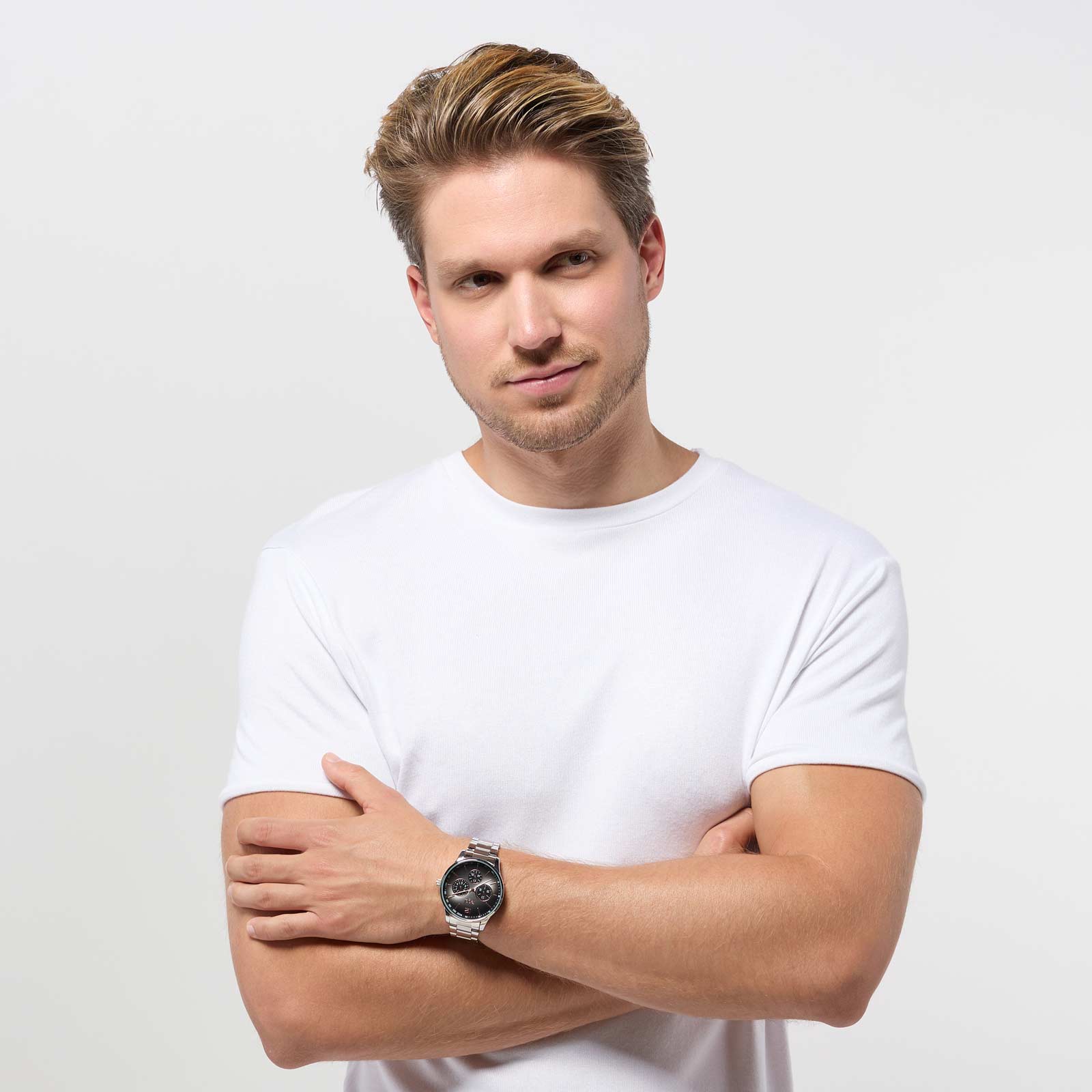 Regal herrklocka -  metallband, silverton/grå, 42mm