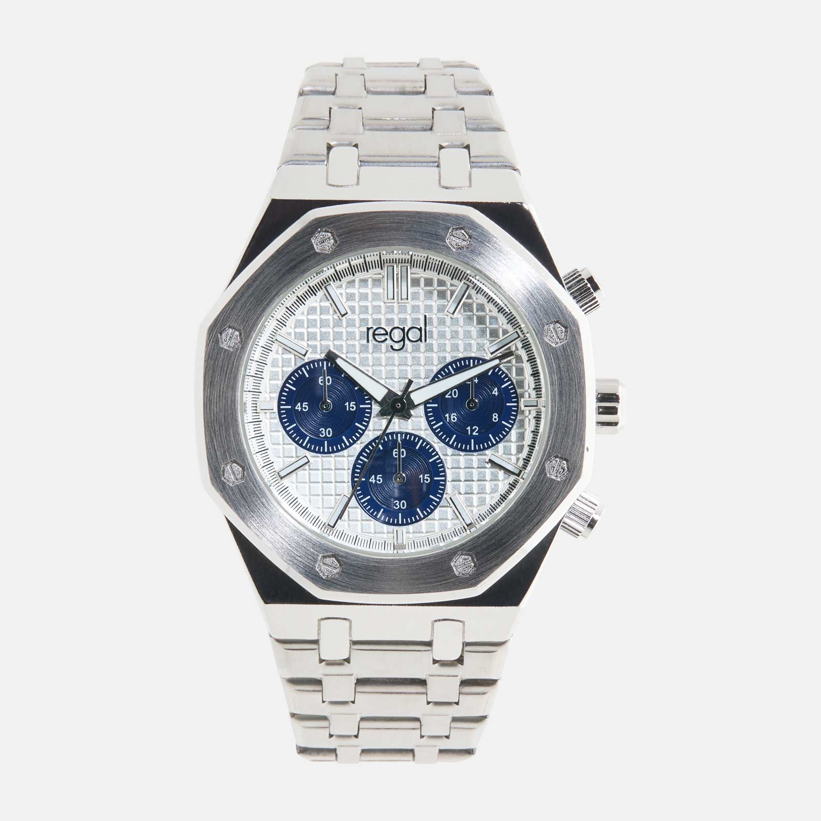 Regal herrklocka -  metallband, silverton/vit, 42mm