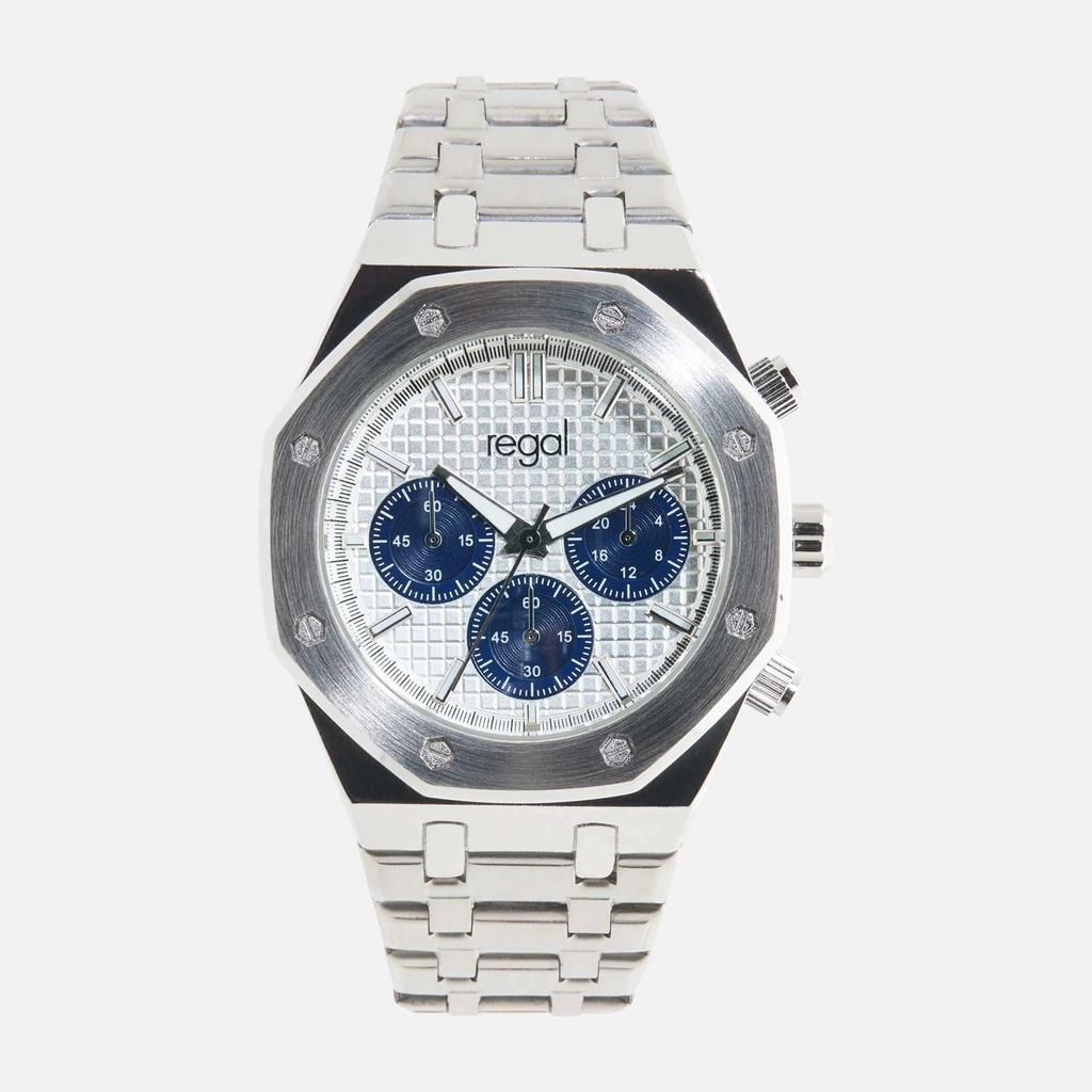 Regal herrklocka -  metallband, silverton/vit, 42mm