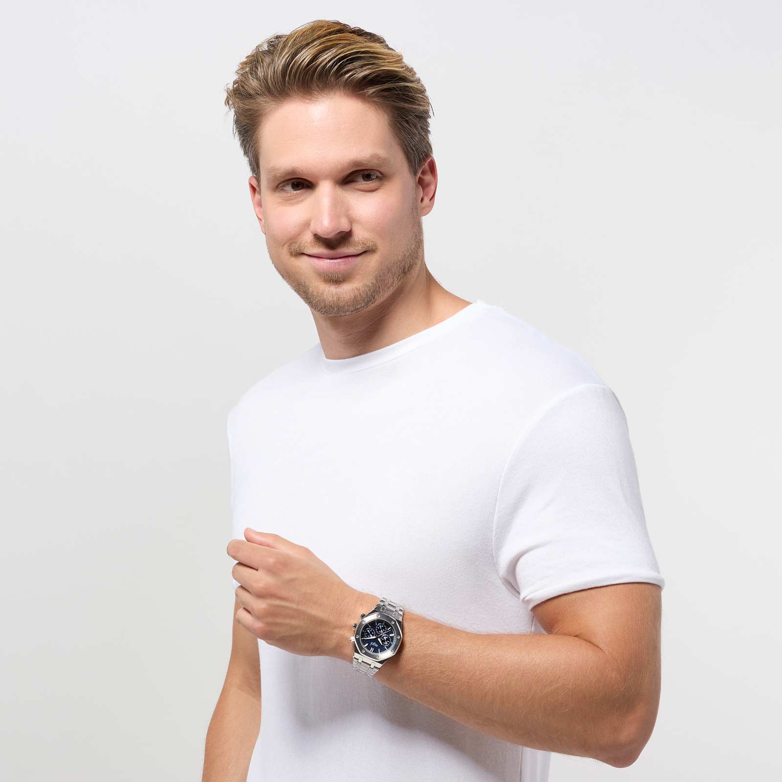 Regal herrklocka -  metallband, silverton/blå, 42mm