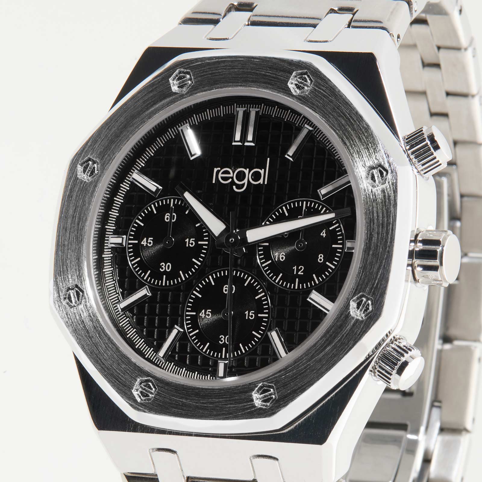 Regal herrklocka -  metallband, silverton/svart, 42mm