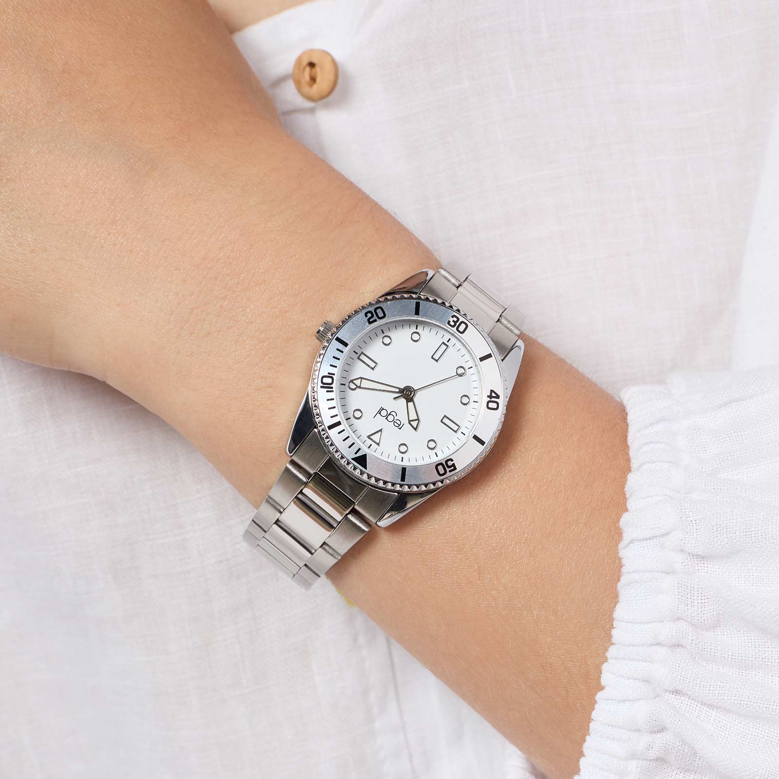 Regal barnklocka - metallband, silver/vit, 30 mm